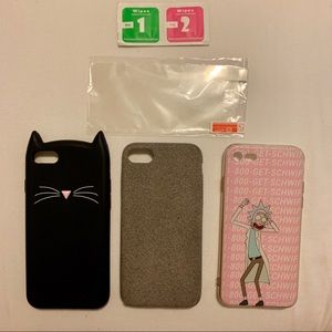 3 iPhone 7 cases + plastic screen protector, wipes